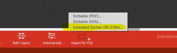 esporta il pcb in versione gerber da fritzing